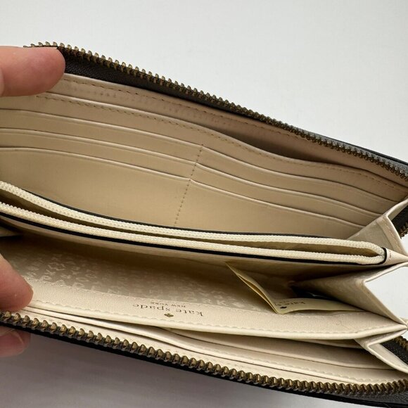 Kate Spade New York Gray Leather Zip-Around Wallet With 12 Card Slots & Interior - Picture 13 of 14